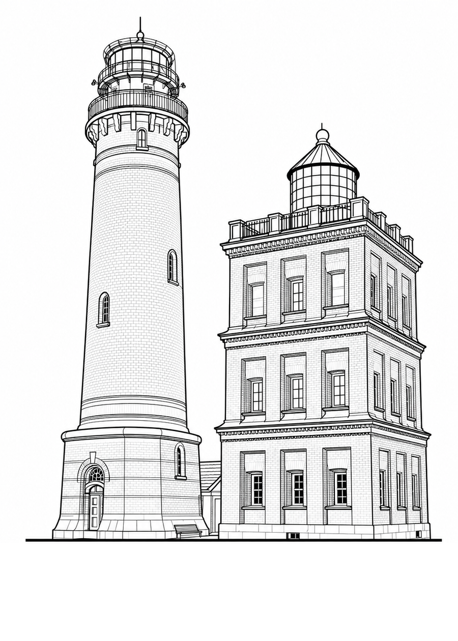 Text-free minimalist line-art illustration of the Kap Arkona lighthouse on Rügen