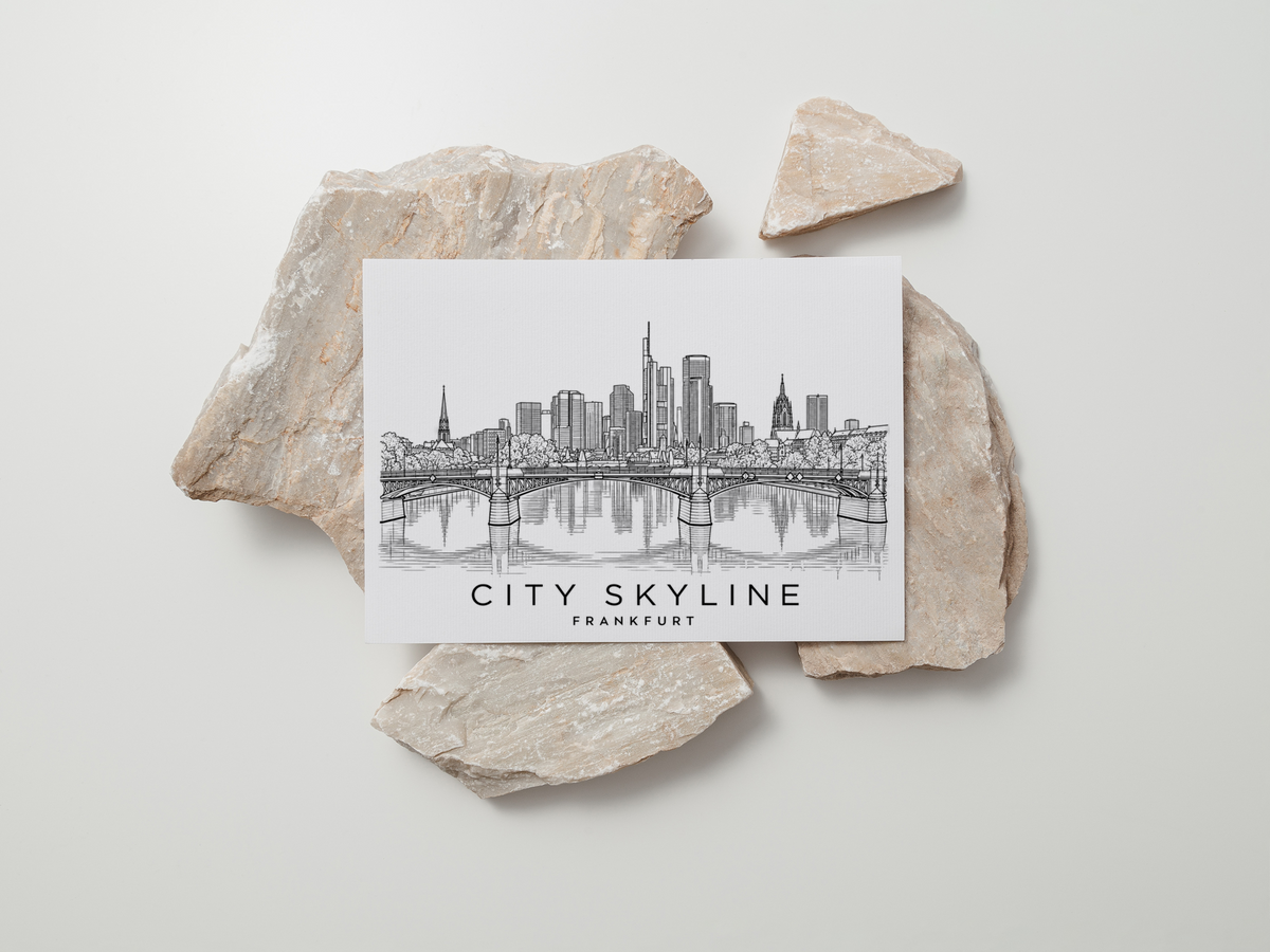 Frankfurt am Main city skyline postcard, front