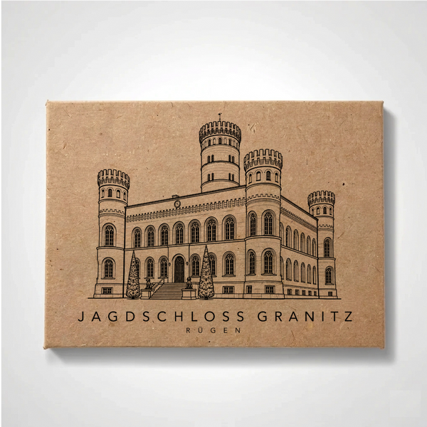 Minimalist line-art fridge magnet of Jagdschloss Granitz on Rügen, Edition 2