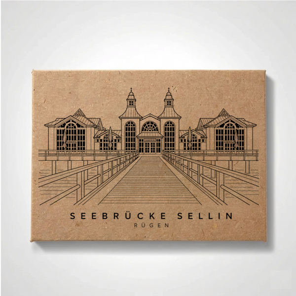 Minimalist line-art fridge magnet of Sellin Pier on Rügen