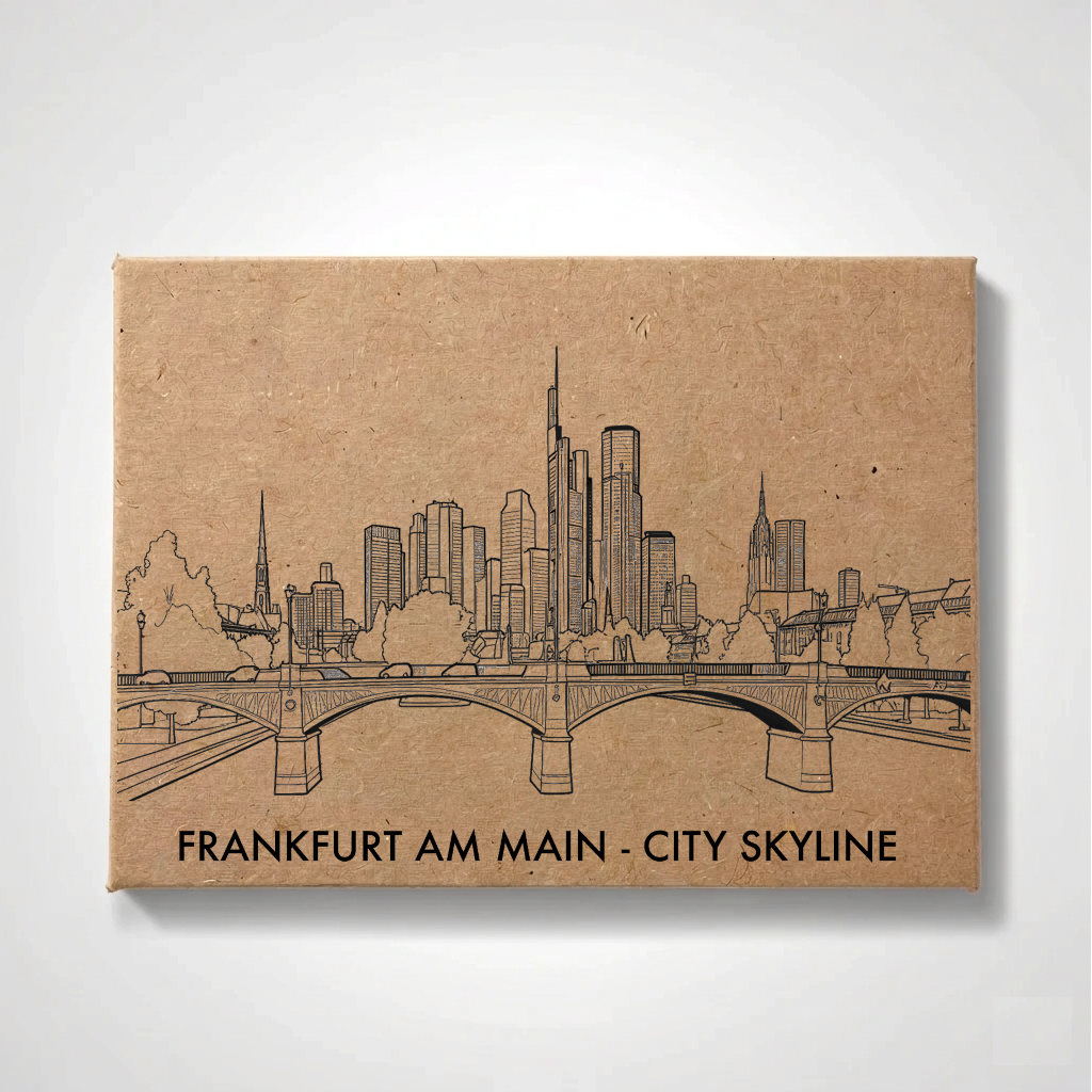 Frankfurt am Main - Stadt-Skyline | Handgefertigter architektonischer Kühlschrankmagnet