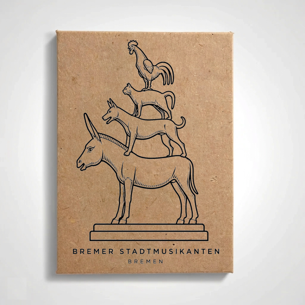 Bremen - Street Musicians | Handcrafted Architectural Fridge Magnet |. Bremen Souvenier